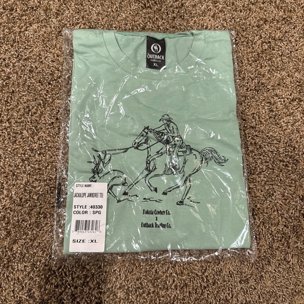 Outback Trading Co. Sage Green Cowboy Graphic Tee